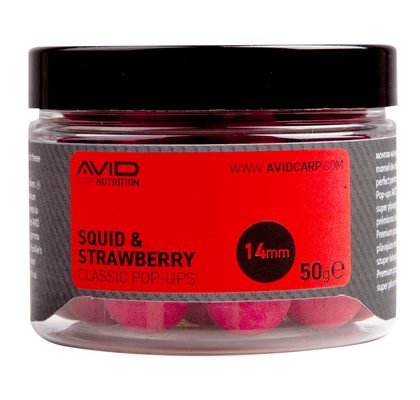 Avid Plávajúce boilies Classic Pop-Up Squid & Strawberry 14mm 50g