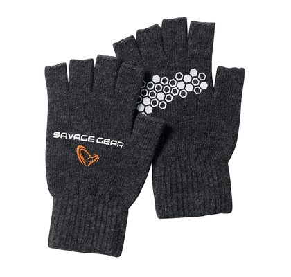 Savage Gear Rukavice Knitted Half Finger Glove Dark Grey Melange