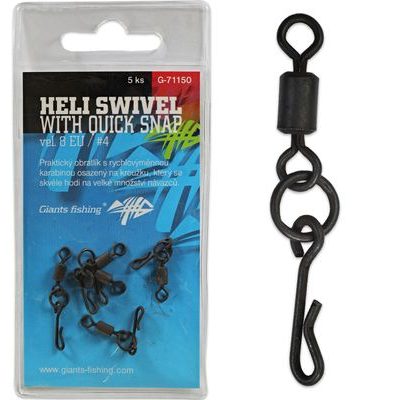 Giants Fishing Obratlík s rýchlovýmennou karabínkou Heli Swivel with Quick Snap 5ks veľkosť #4 (EU 8)