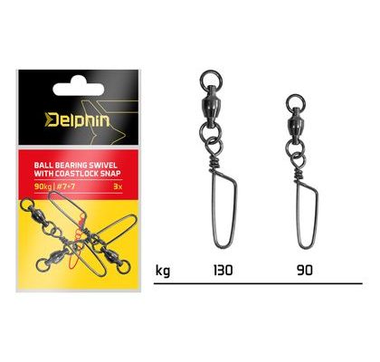 Delphin Karabínka s obratlíkom Ball bearing swivel s coastlock snap 3 ks