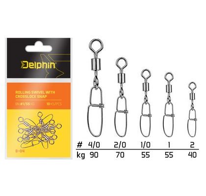 Delphin Karabínka s obratlíkom Rolling Swivel with Crosslock Snap B-04 10ks