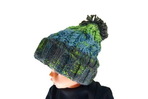 R-Spekt Dětský kulich MAXI PomPom beanie šedozelený