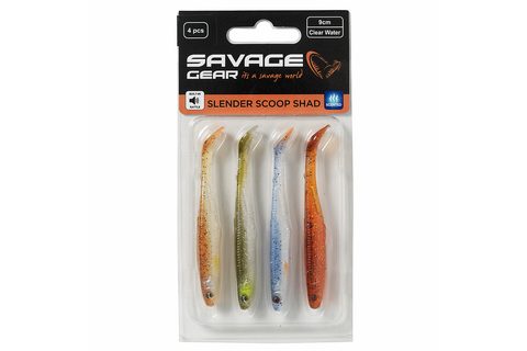 Savage Gear Gumová nástraha Slender Scoop Shad Clear Water Mix 4ks