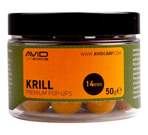 Avid Plávajúce boilies Premium Pop-Ups Krill 14mm 50g