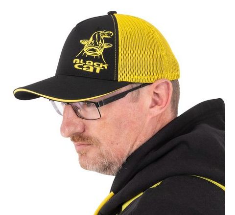 Black Cat Kšiltovka Black and Yellow Trucker Cap