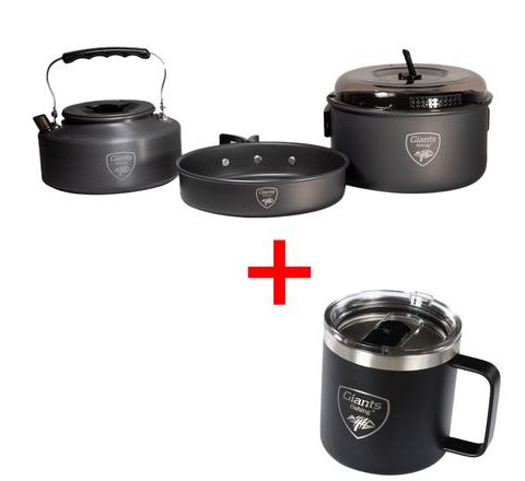 Giants fishing Akční set Sada nádobí s konvičkou + Nerezový thermo hrnek 400ml