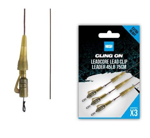 Nash Montáž Ready Tied Leadcore Lead Clip Leader 45lb 75cm 3ks