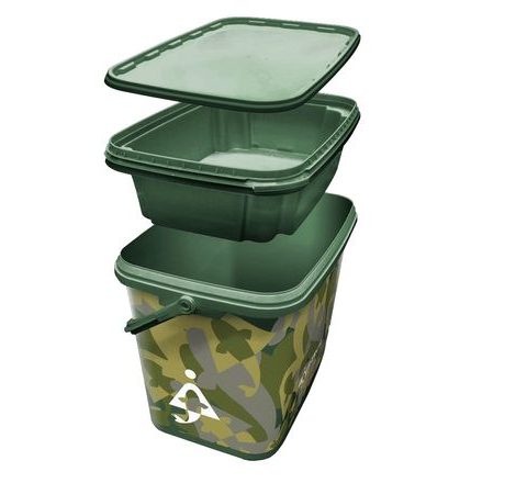 Bait-Tech Kbelík 8L Square Camo Bucket with Insert Tray
