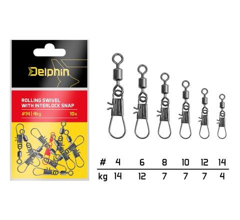 Delphin Karabinka s obratlíkem Rolling swivel with interlock snap 10ks