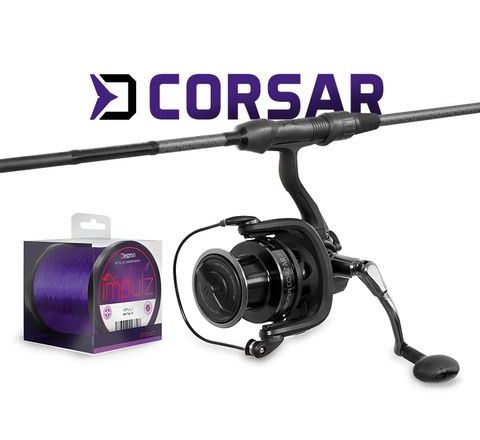 Delphin Kaprařský set CorsaBLACK Nero 3,6m 3lb 3díl + naviják CORZAR 8T + 0,30mm
