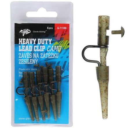 Giants fishing Závěs na zátěžku Heavy Duty Lead Clip with Pin Camo 6ks