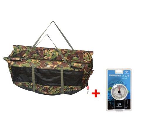 Giants Fishing Vážící sak plovoucí Weigh Sling Floating Luxury Camo XL + váha s metrem Scale 35kg ZDARMA!