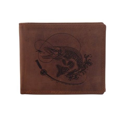 Mercucio Pánská peněženka Štika s udicí světlehnědá