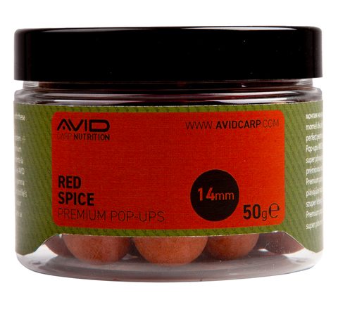 Avid Plovoucí boilie Premium Pop-Ups Red Spice Belachan 14mm 50g