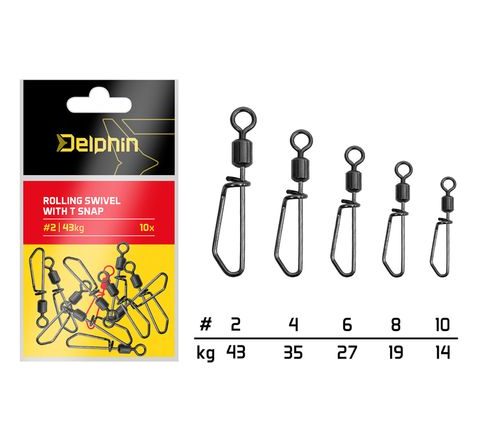 Delphin Karabinka s obratlíkem Rolling swivel with T snap 10ks