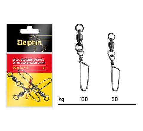 Delphin Karabínka s obratlíkom Ball bearing swivel s coastlock snap 3 ks