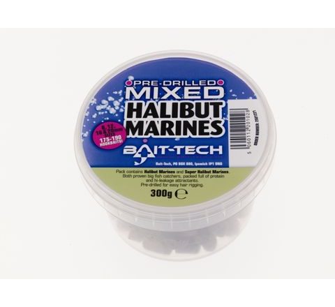 Bait-Tech Pelety Pre-Drilled Halibut Marine Hookers mixed 300g