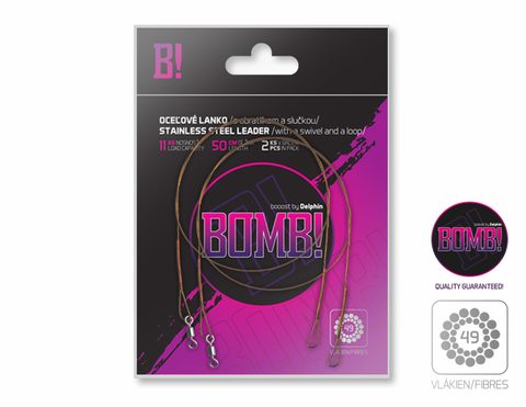Delphin Ocelové lanko Bomb! s obratlíkem a smyčkou 49 vláken