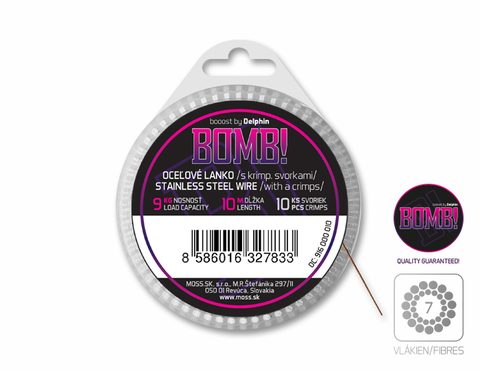 Delphin Ocelové lanko Bomb! s krimp. svorkami 7 vláken 10m