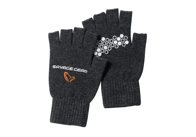 Savage Gear Rukavice Knitted Half Finger Glove Dark Grey Melange