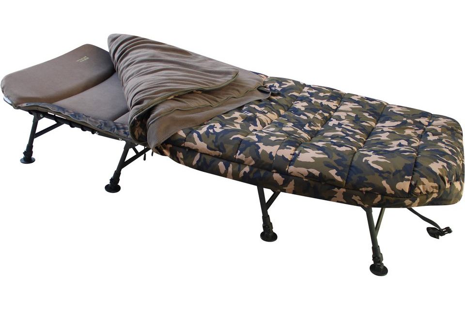 MK Angelsport Lehátko se spacákem 8 Bein Bedchair Camo Sleeping System