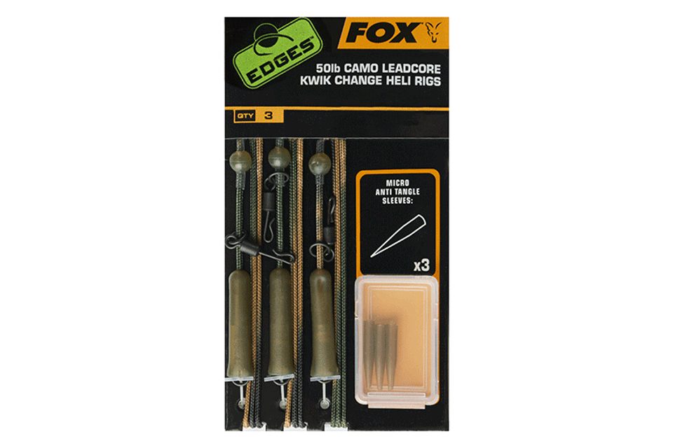 Fox Montáže 50lb Camo Leadcore Kwik Change Heli Rigs 3ks