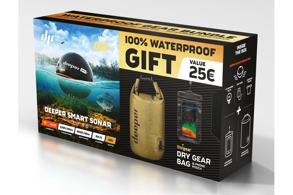 Deeper Pro+ Fishfinder nahazovací sonar - verze WiFi s GPS + vodotěsný vak + kapsa na telefon zdarma