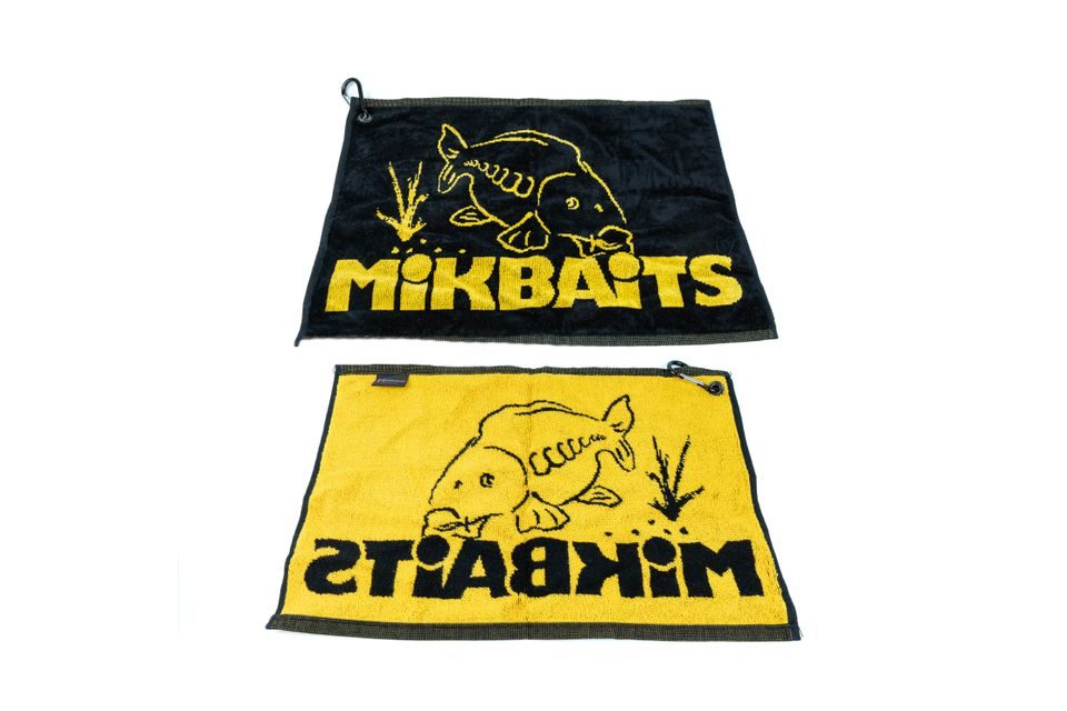 Mikbaits Ručník černo žlutý s karabinou