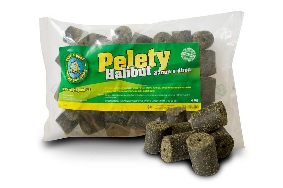 Chyť a pusť Pelety Halibut 27mm s dírou PYTEL (20kg)