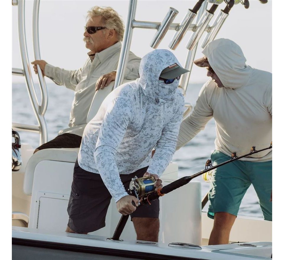 Grundéns UV Tričko Tough Sun Masked Hoodie Squall Camo