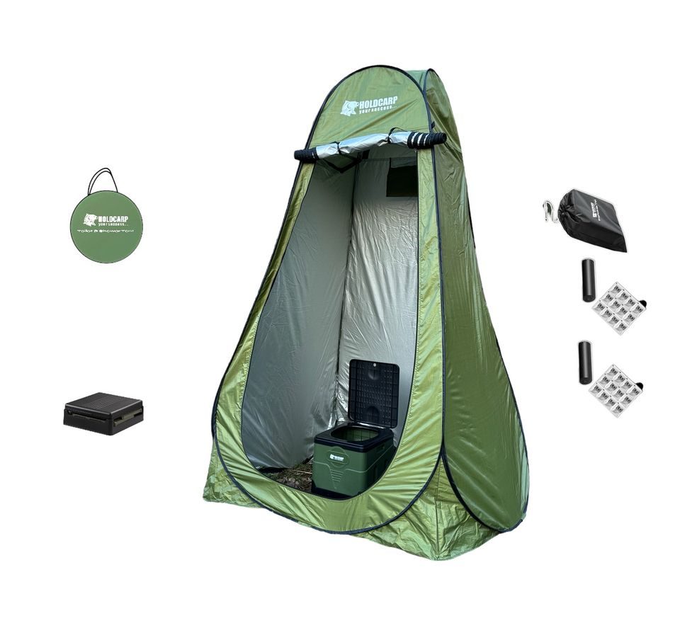 Holdcarp Set Skládací přenosná toaleta Portable Toi + Toilet & Shower Tent + Toilet Garbage Kit