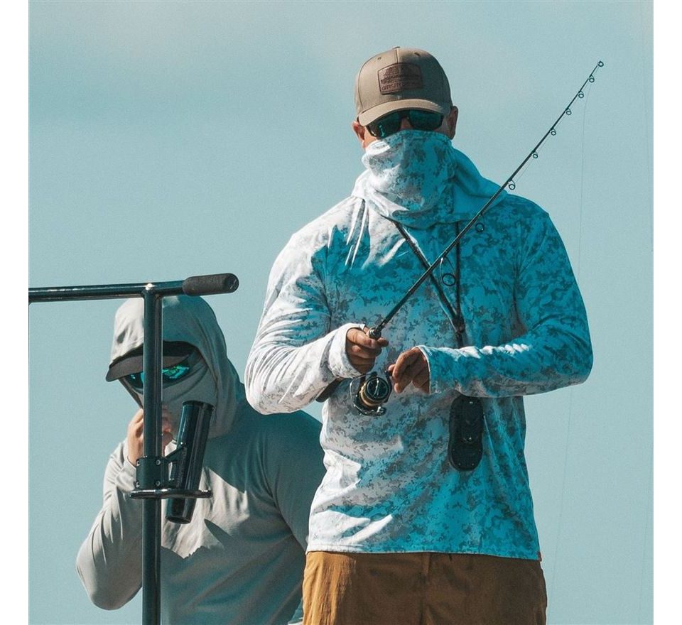 Grundéns UV Tričko Tough Sun Masked Hoodie Squall Camo