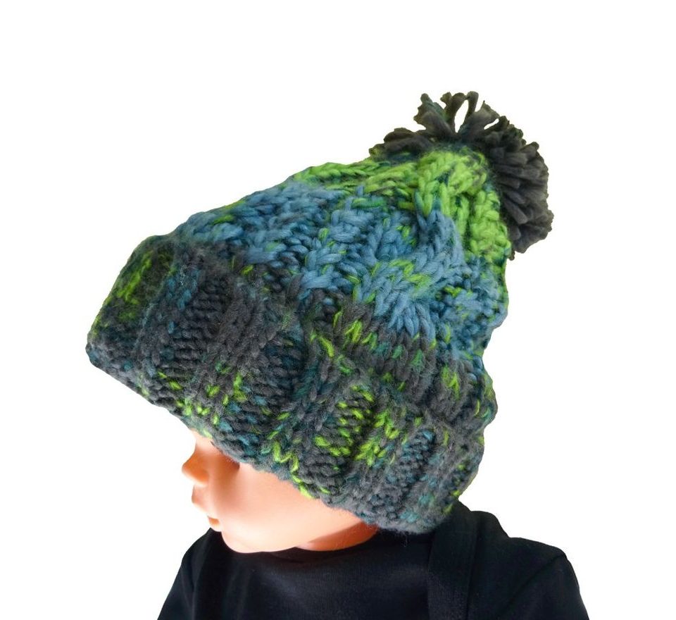 R-Spekt Dětský kulich MAXI PomPom beanie šedozelený