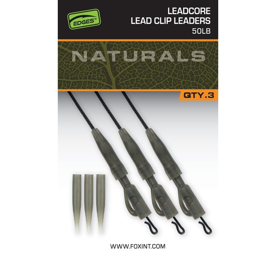 Fox Montáž Edges Naturals Leadcore Power Grip Lead Clip Leaders 3ks