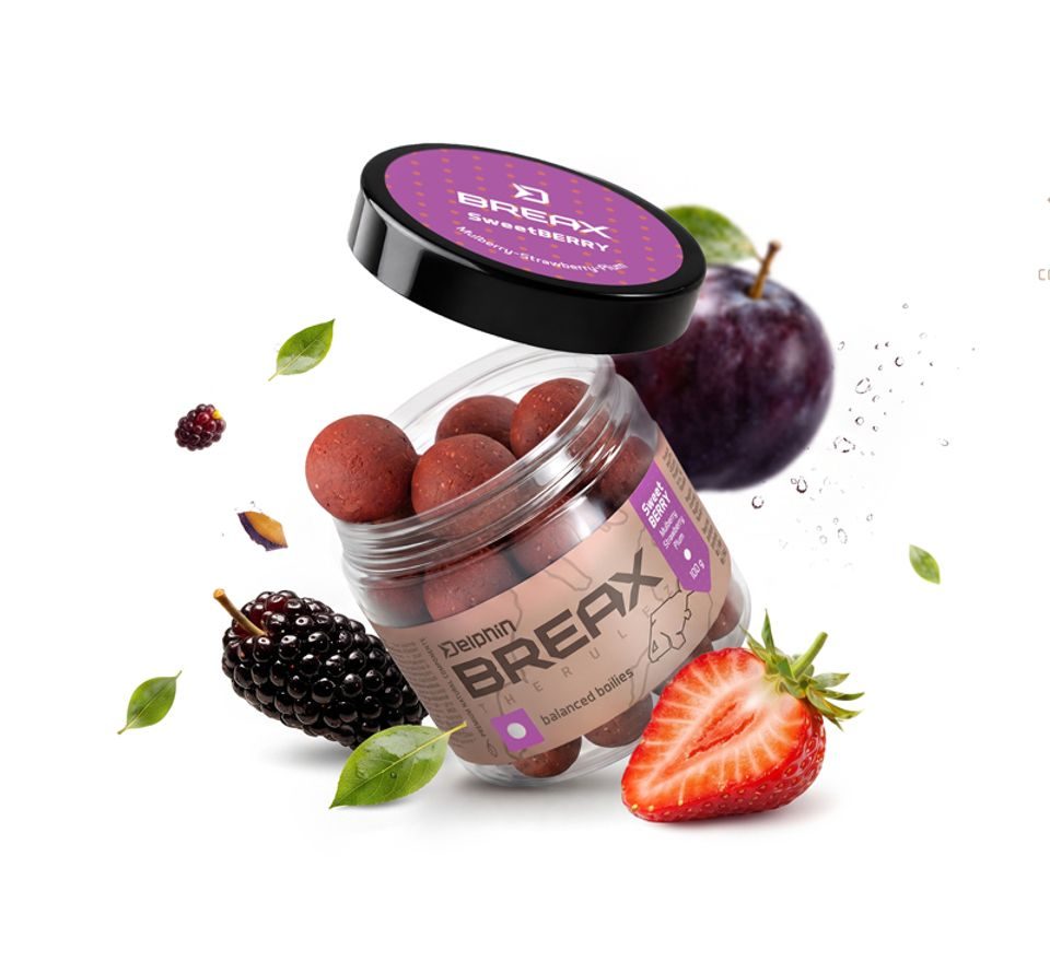 Delphin Vyvážené boilies BreaX/SweetBERRY Moruše-Jahoda-Švestka 100g