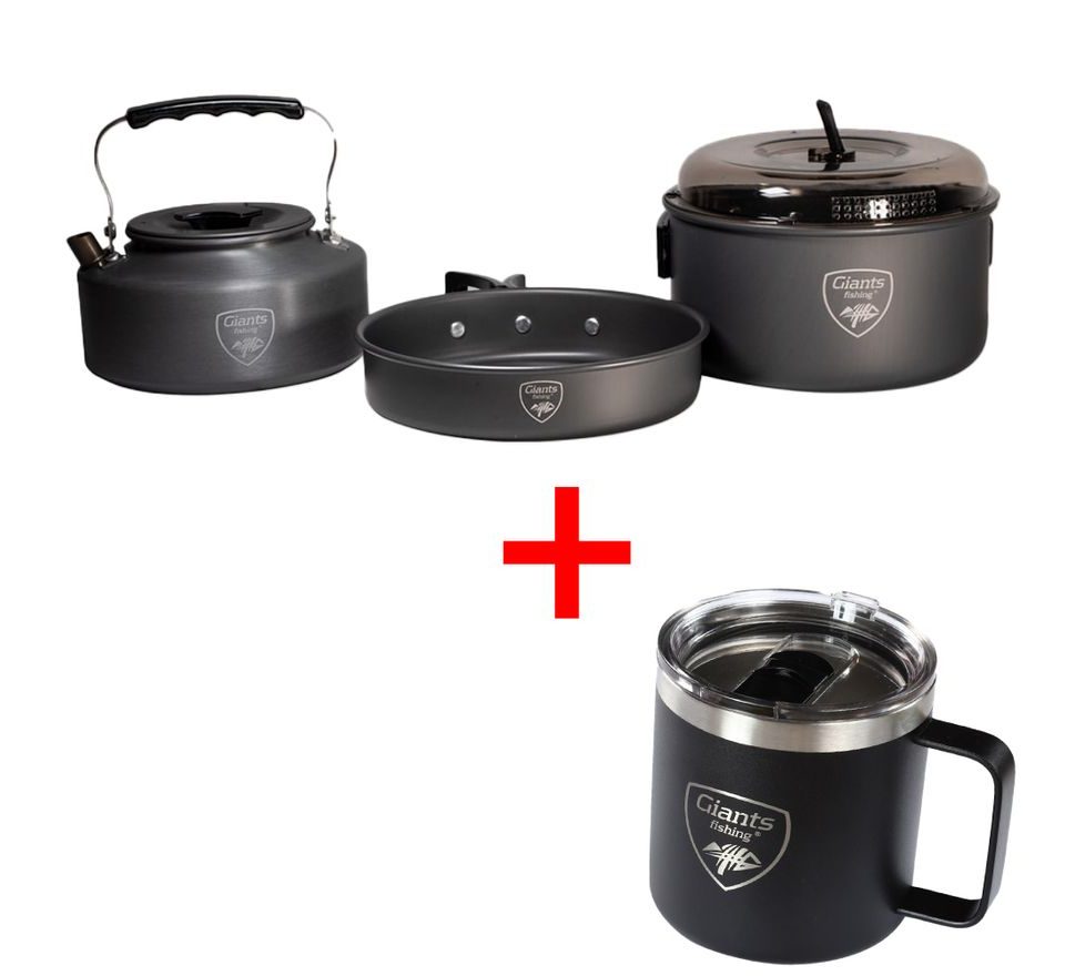 Giants fishing Akční set Sada nádobí s konvičkou + Nerezový thermo hrnek 400ml