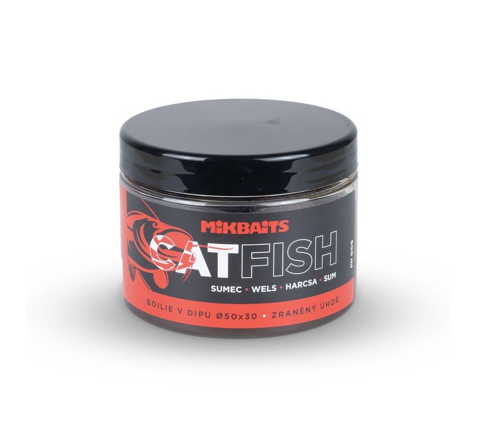 Mikbaits Boilie v dipu Catfish sumec Játra Halibut 500ml