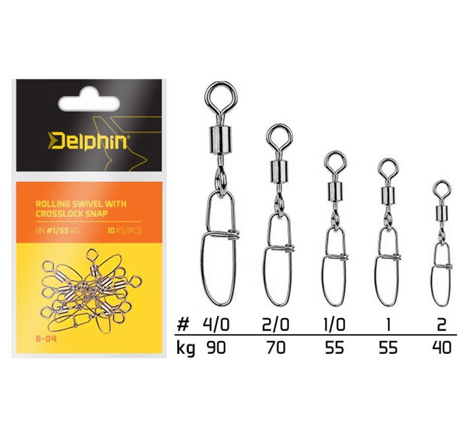 Delphin Karabinka s obratlíkem Rolling Swivel with Crosslock Snap B-04 10ks