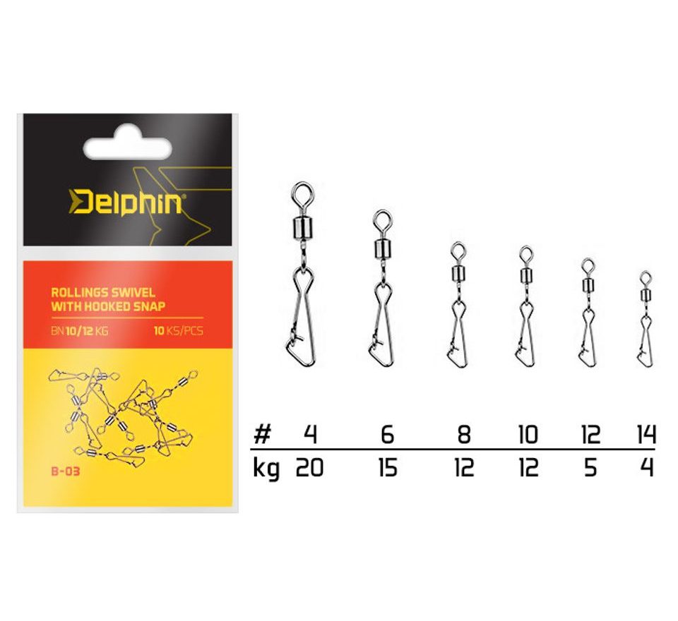 Delphin Karabinka s obratlíkem Rollings Swivel with Hooked Snap B-03 10ks