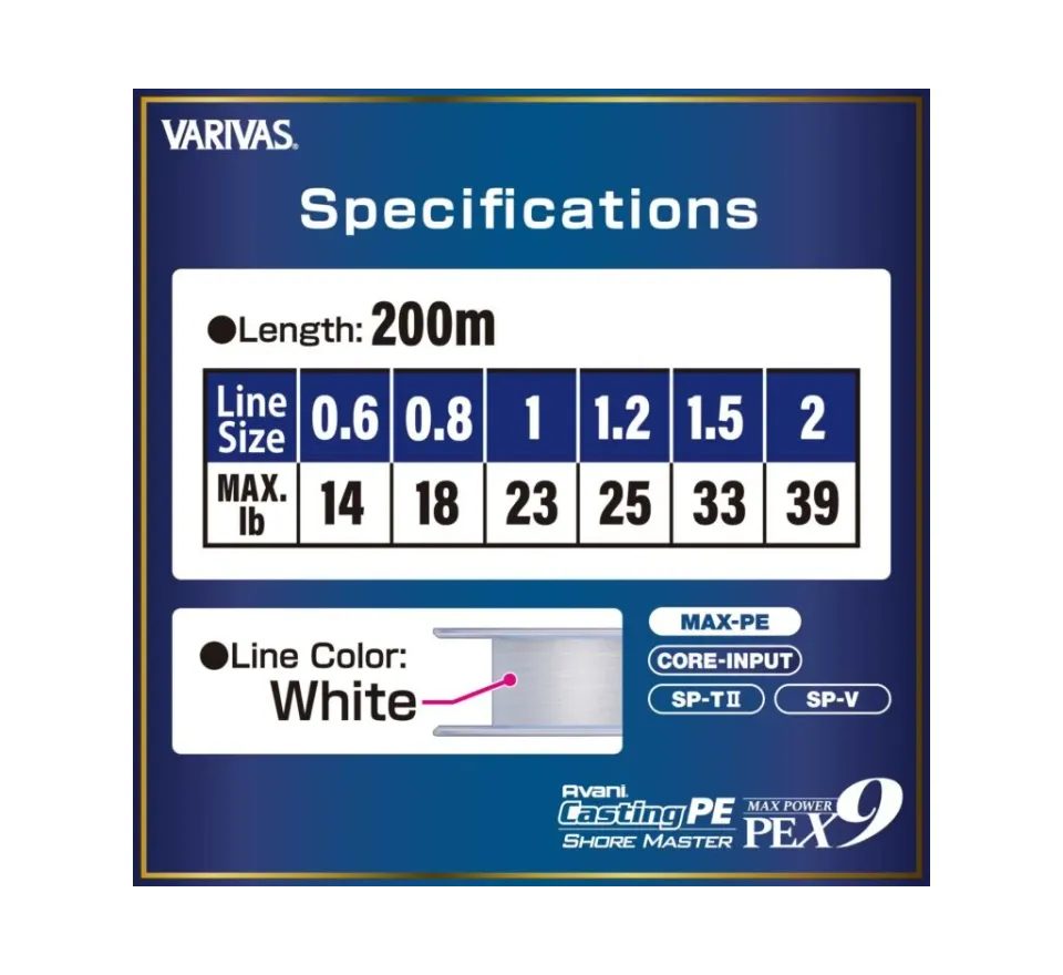 Varivas Šňůra Avani Casting PE Max Power X9 Shore Master 200m
