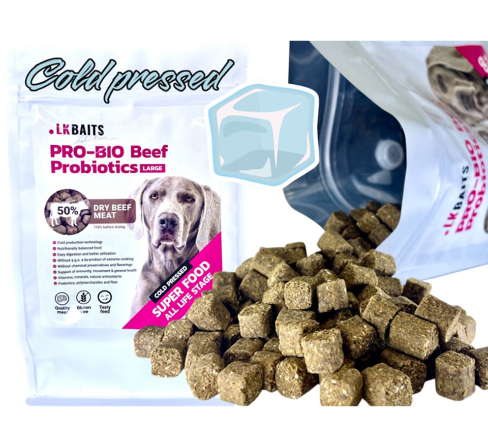LK Baits Pet Hovězí granule PRO-BIO lisované za studena s Probiotiky 1kg