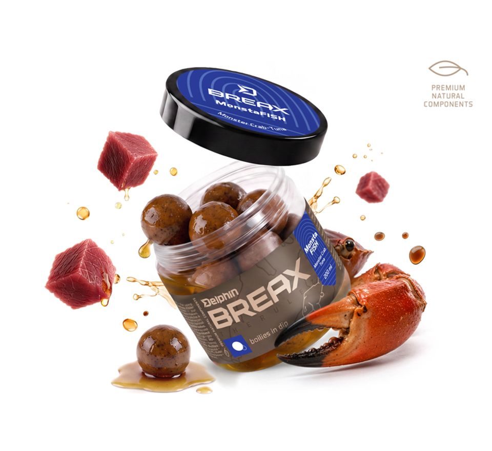 Delphin Boilies v dipu BreaX/MonstaFISH Monster Krab-Tuňák 200ml