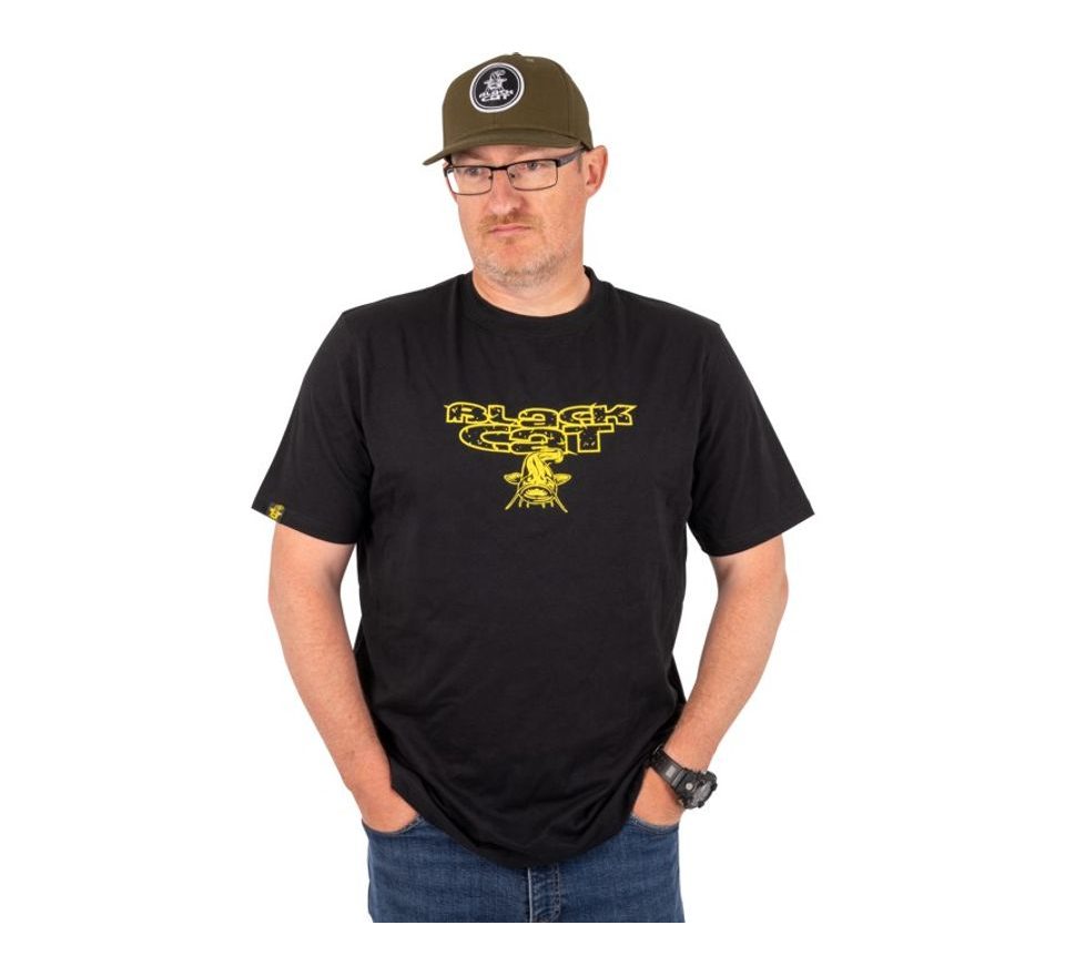 Black Cat Triko Distressed Logo Black Tee