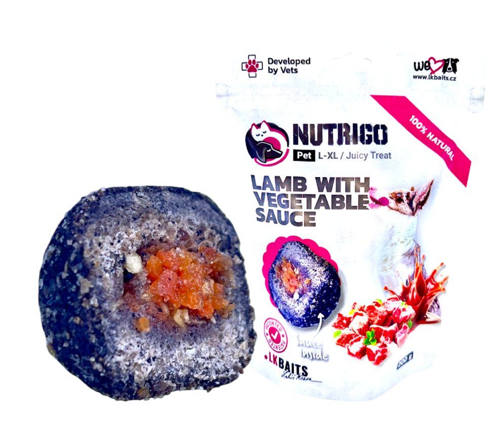 LK Baits Pet Pamlsek Nutrigo Dog Jehněčí se zeleninovou omáčkou