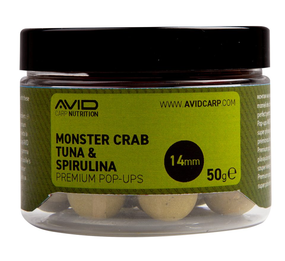 Avid Plovoucí boilie Premium Pop-Ups Monster Crab-Tuna & Spirulina 14mm 50g