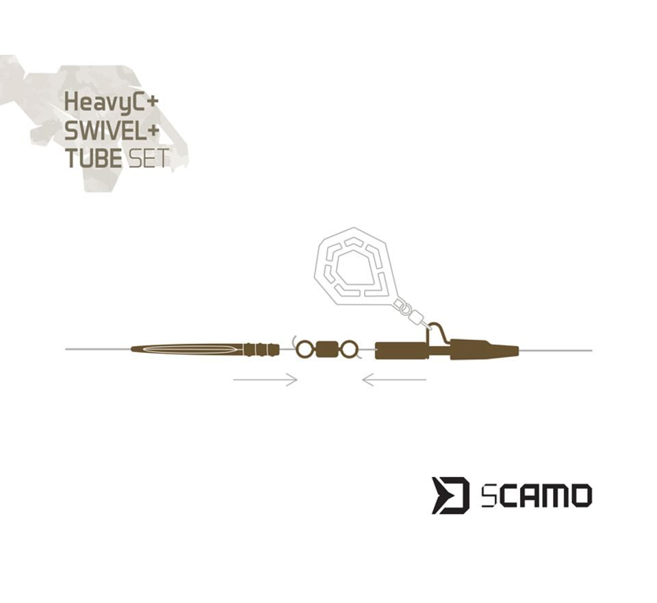 Delphin Set Převlek, obratlík a závěska sCAMO HeavyC + Swivel + Tube 5 setů