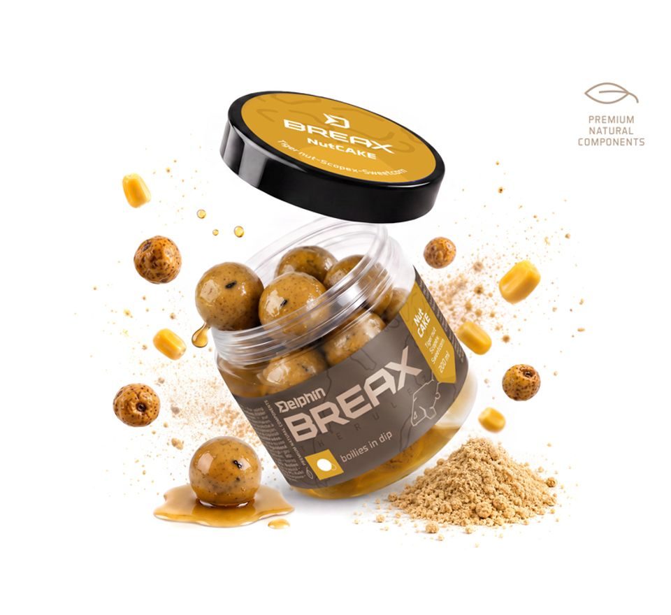 Delphin Boilies v dipe BreaX/NutCAKE Tigrí orech-Scopex-Kukurica 200ml