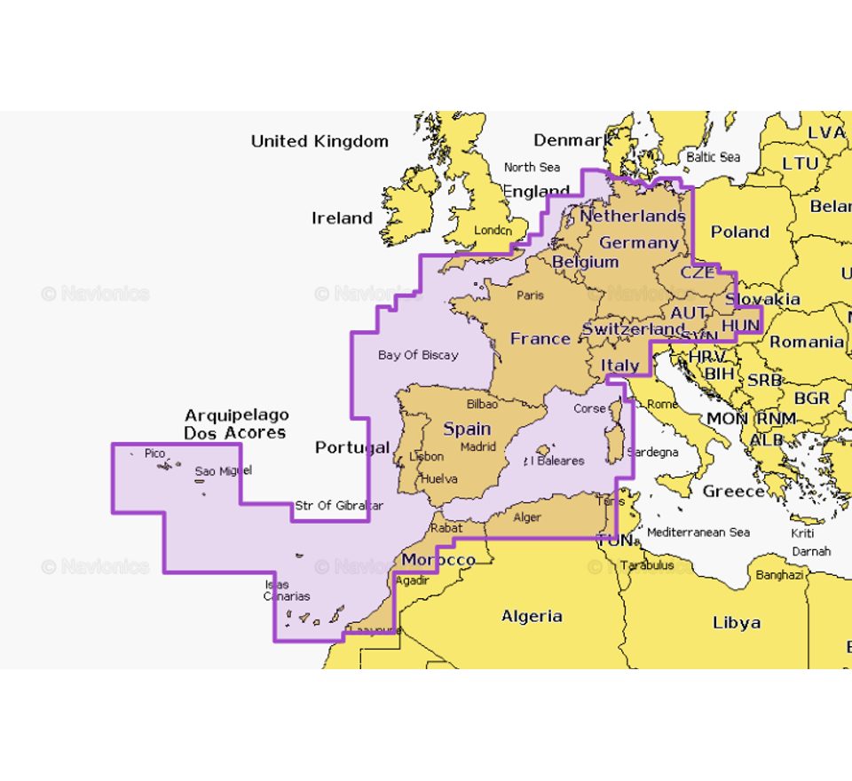 Navionics+ Mapy Střední a Západní Evropa