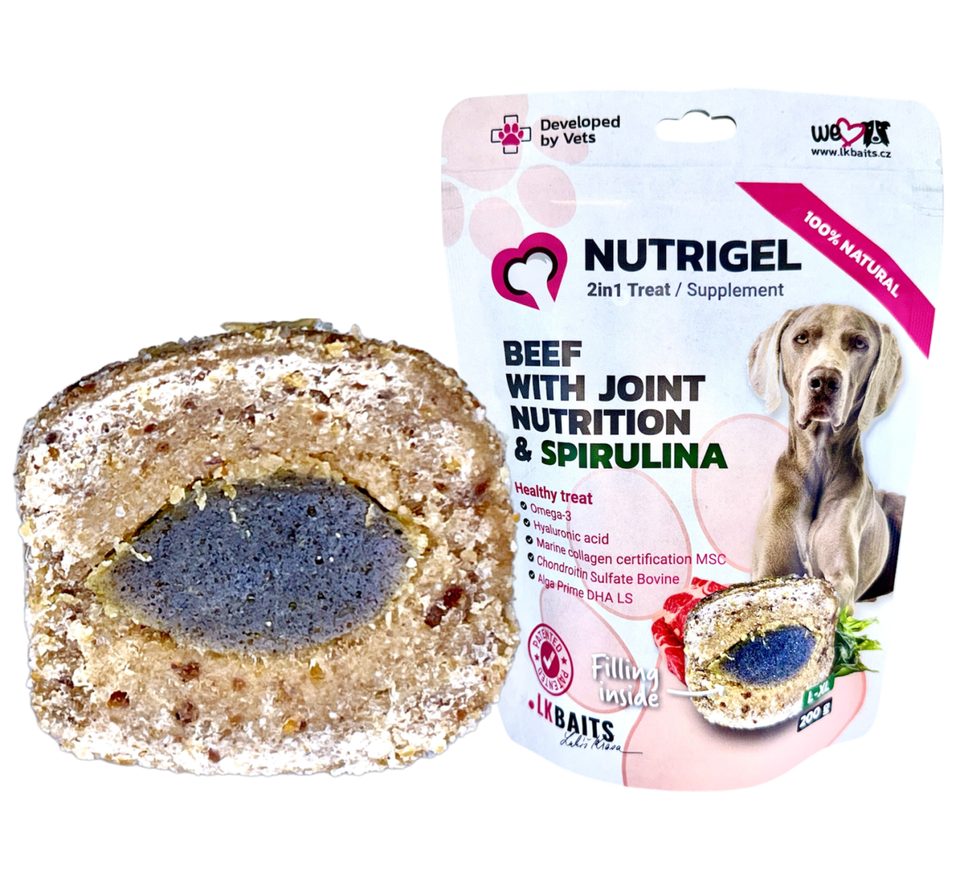 LK Baits Pet Pamlsek Nutrigel Dog Hovězí s kloubní výživou a spirulinou