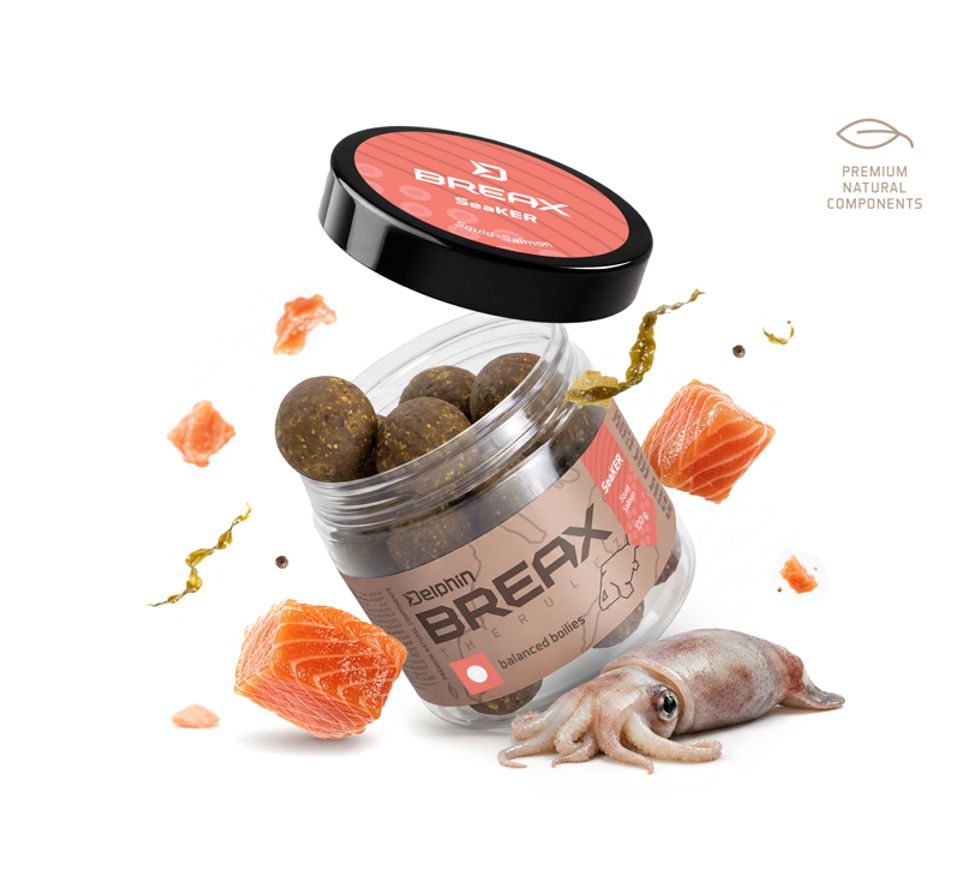 Delphin Vyvážené boilies BreaX/SeaKER Oliheň-Losos 100g